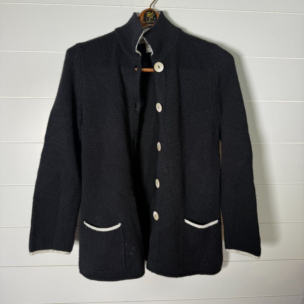 Maria Di Ripabianca Cashmere Button Down Cardigan Black with White Trim Sz 8